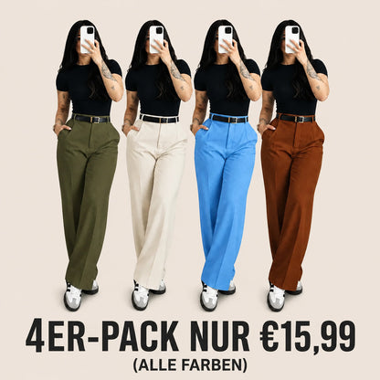 Damen-Hose mit hohem Bund und geradem Bein – fließende, elegante Anzughose mit lässigem Schnitt, für Büro und Alltag, mit figurformendem Effekt