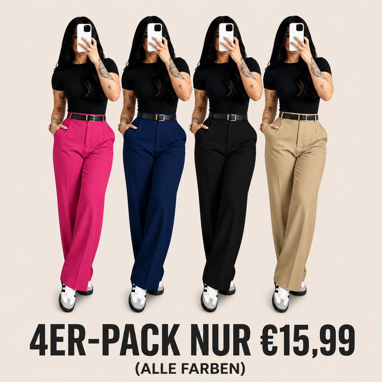 Damen-Hose mit hohem Bund und geradem Bein – fließende, elegante Anzughose mit lässigem Schnitt, für Büro und Alltag, mit figurformendem Effekt