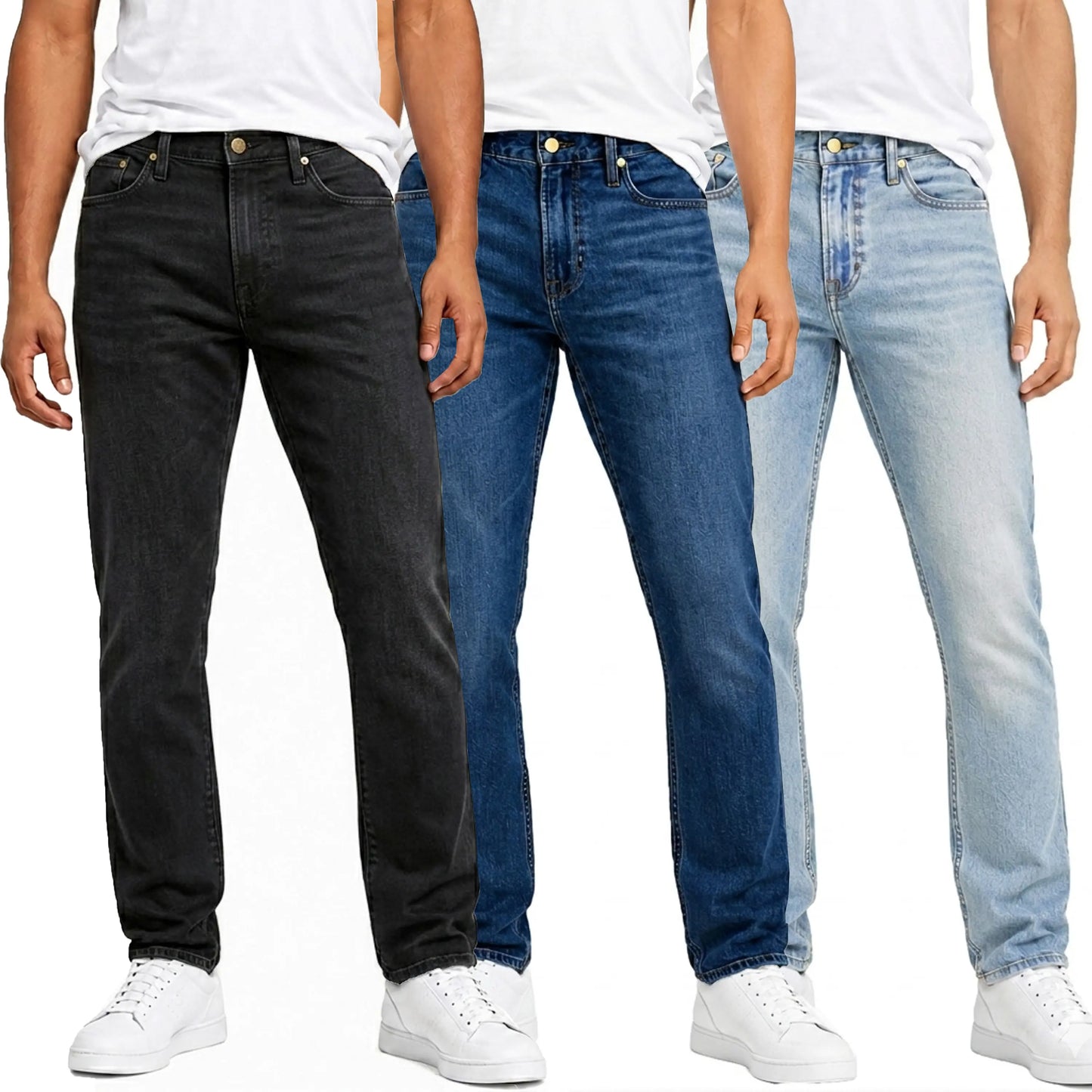 Herren Jeans 3er-Pack – Flex Stretch Slim Straight Denim mit 5 Taschen