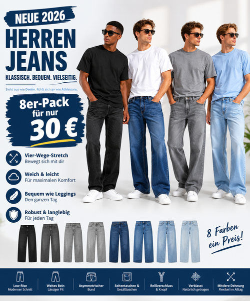 Herren Jeans 3er-Pack – Flex Stretch Slim Straight Denim mit 5 Taschen