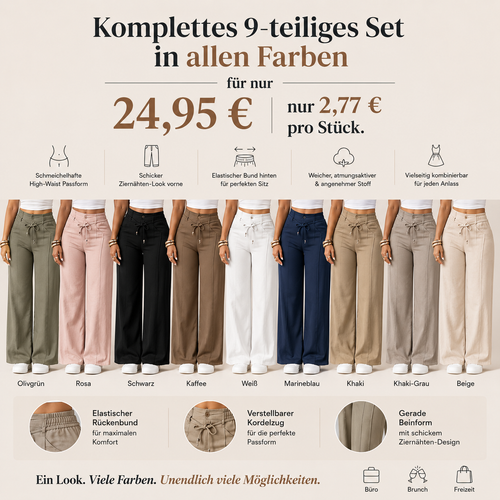 Damenhose mit hoher Taille und geradem Bein – Vordernaht & elastischer Bund hinten – Vielseitig, bequem & perfekt fürs Büro oder die Freizeit