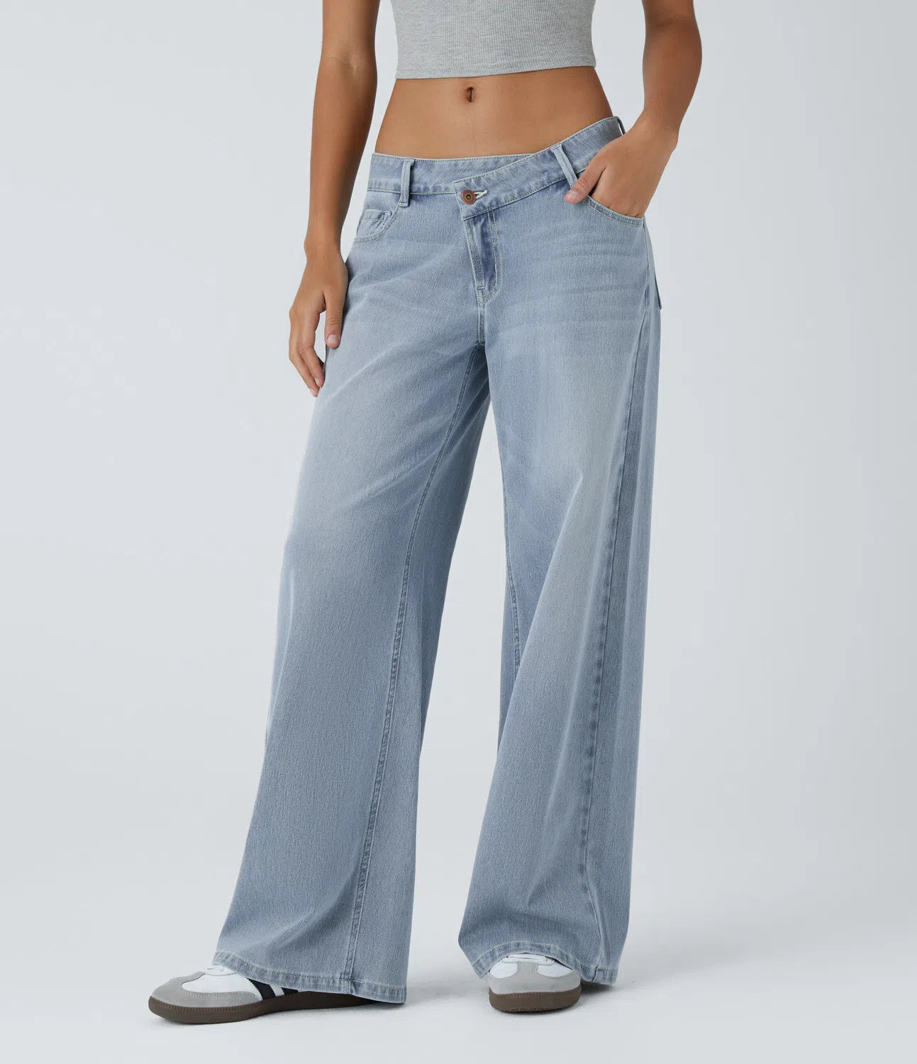 Baggy Jeans Low Rise mit Knopf und Reißverschluss, mehreren Taschen, weitem Bein