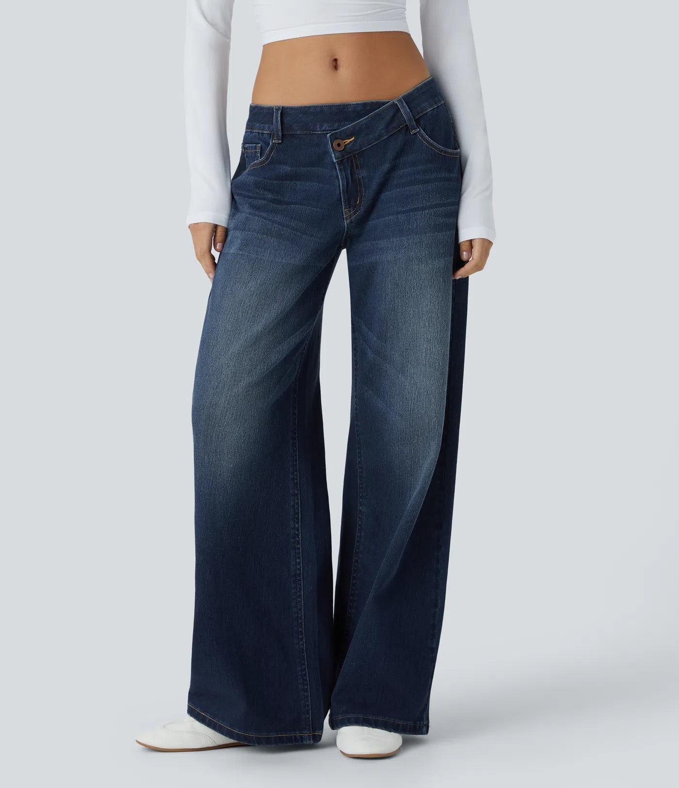 Baggy Jeans Low Rise mit Knopf und Reißverschluss, mehreren Taschen, weitem Bein