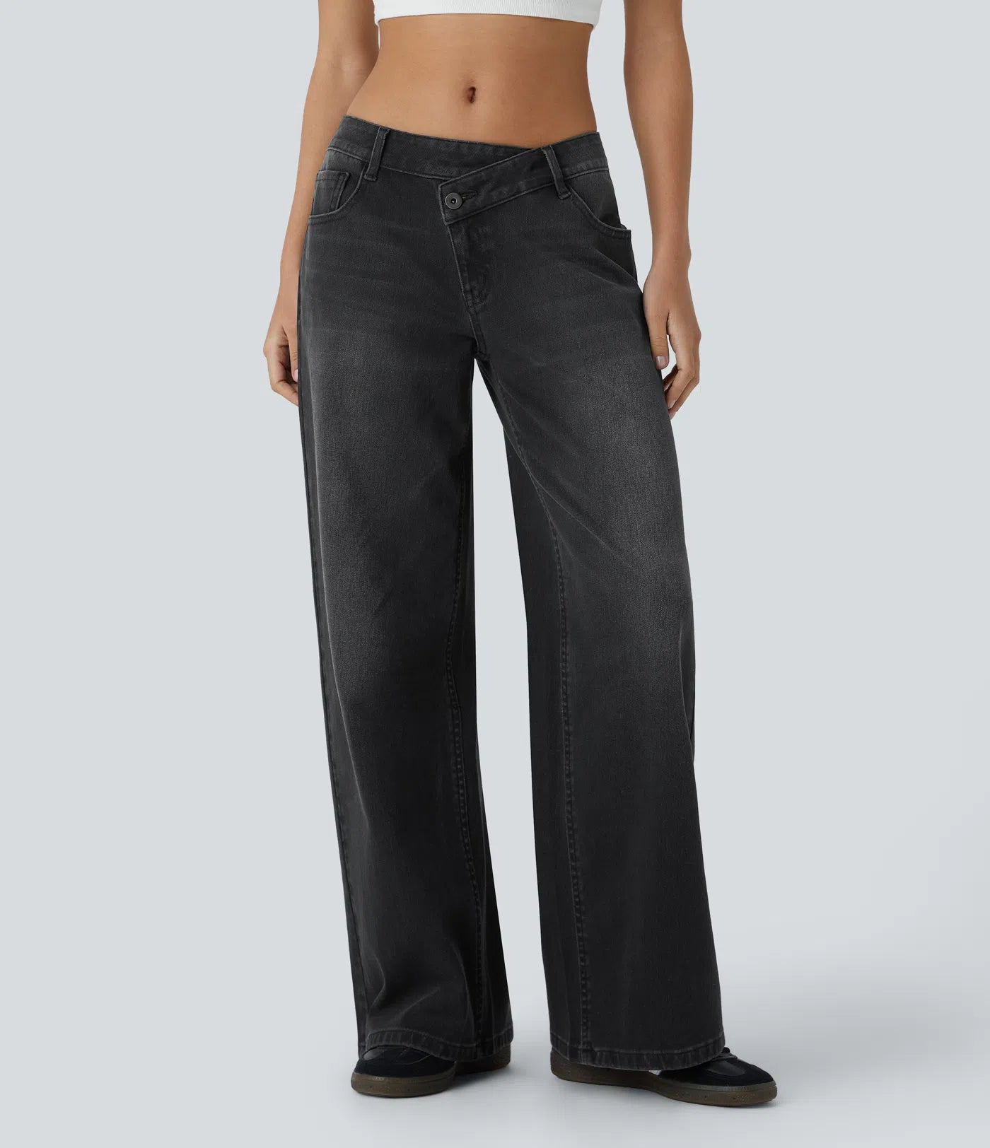 Baggy Jeans Low Rise mit Knopf und Reißverschluss, mehreren Taschen, weitem Bein