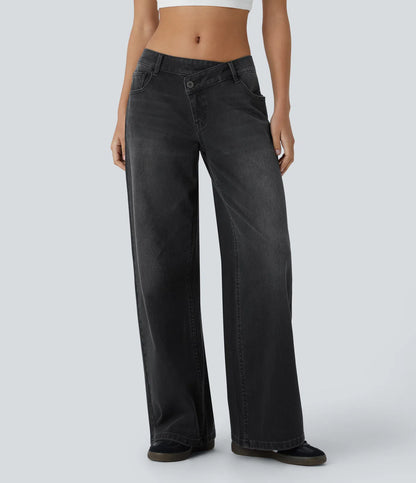 Baggy Jeans Low Rise mit Knopf und Reißverschluss, mehreren Taschen, weitem Bein