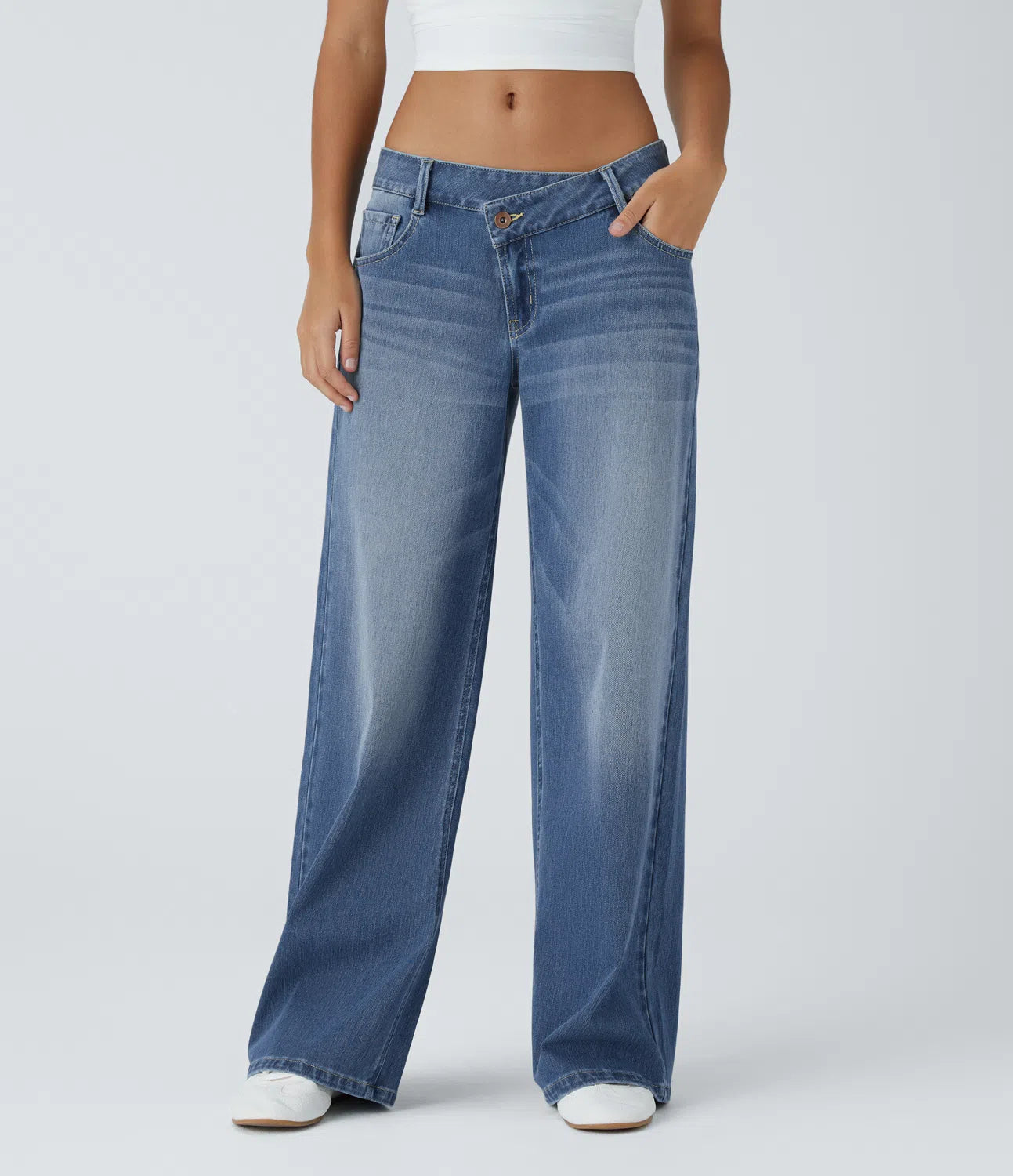 Baggy Jeans Low Rise mit Knopf und Reißverschluss, mehreren Taschen, weitem Bein