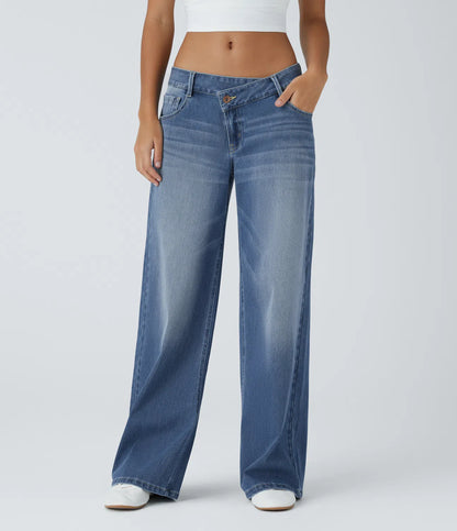 Baggy Jeans Low Rise mit Knopf und Reißverschluss, mehreren Taschen, weitem Bein