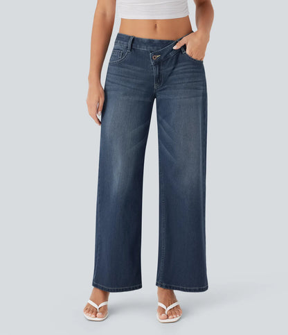 Baggy Jeans Low Rise mit Knopf und Reißverschluss, mehreren Taschen, weitem Bein