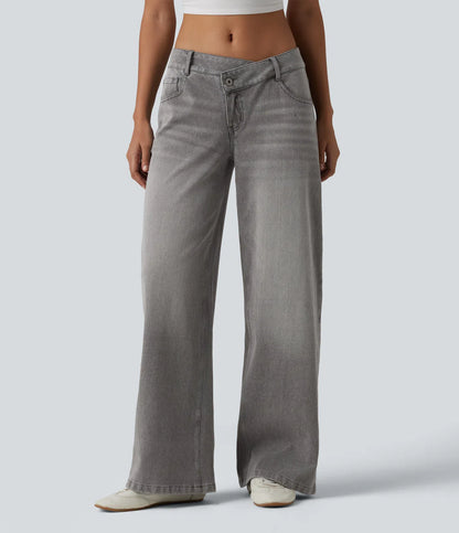 Baggy Jeans Low Rise mit Knopf und Reißverschluss, mehreren Taschen, weitem Bein