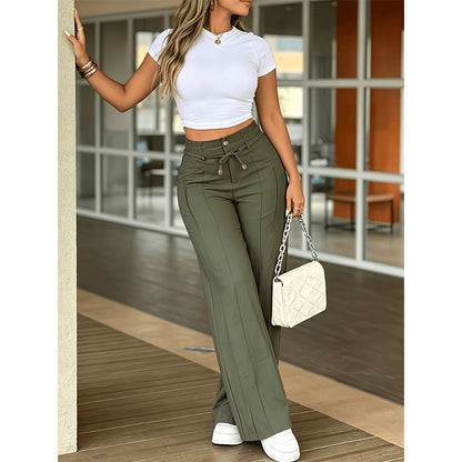 Damenhose mit hoher Taille und geradem Bein – Vordernaht & elastischer Bund hinten – Vielseitig, bequem & perfekt fürs Büro oder die Freizeit