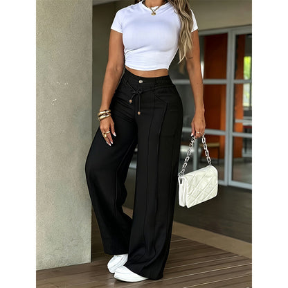 Damenhose mit hoher Taille und geradem Bein – Vordernaht & elastischer Bund hinten – Vielseitig, bequem & perfekt fürs Büro oder die Freizeit