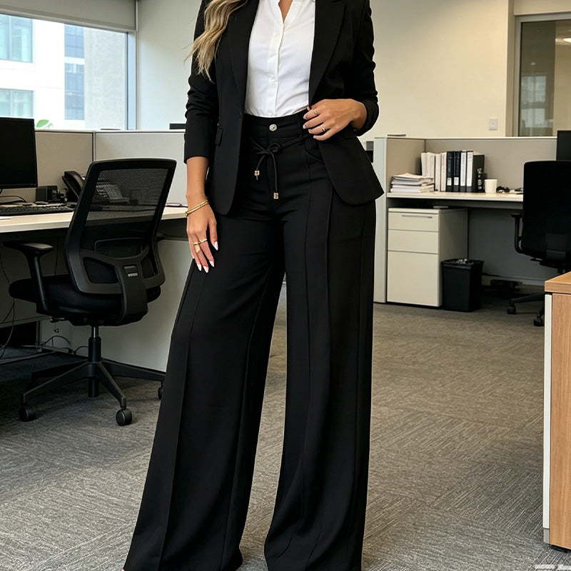Damenhose mit hoher Taille und geradem Bein – Vordernaht & elastischer Bund hinten – Vielseitig, bequem & perfekt fürs Büro oder die Freizeit